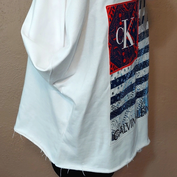 NWT Women's Calvin Klein Patriotic Crop Terry Cotton Hoodie - Picture 7 of 10